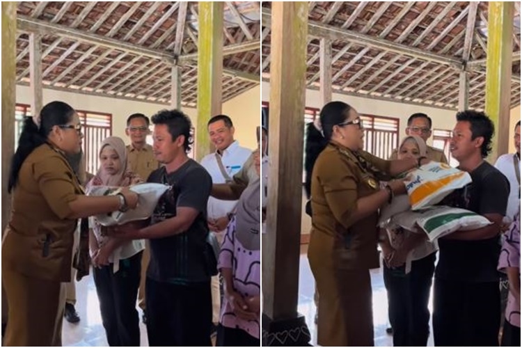 Momen Bupati Gunungkidul Endah Subekti Angkat Sendiri Beras Bantuan Pangan untuk Warga