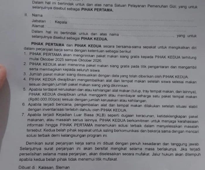 Ini Dia Isi Lengkap Surat Perjanjian SPPG Sleman yang Viral...
