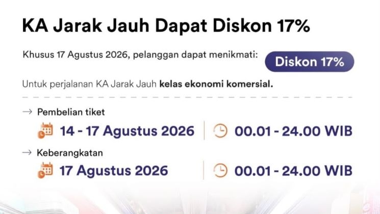 Semarak HUT ke-81 RI, KAI Hadirkan Diskon Tiket 17%, Simak Ketentuannya...